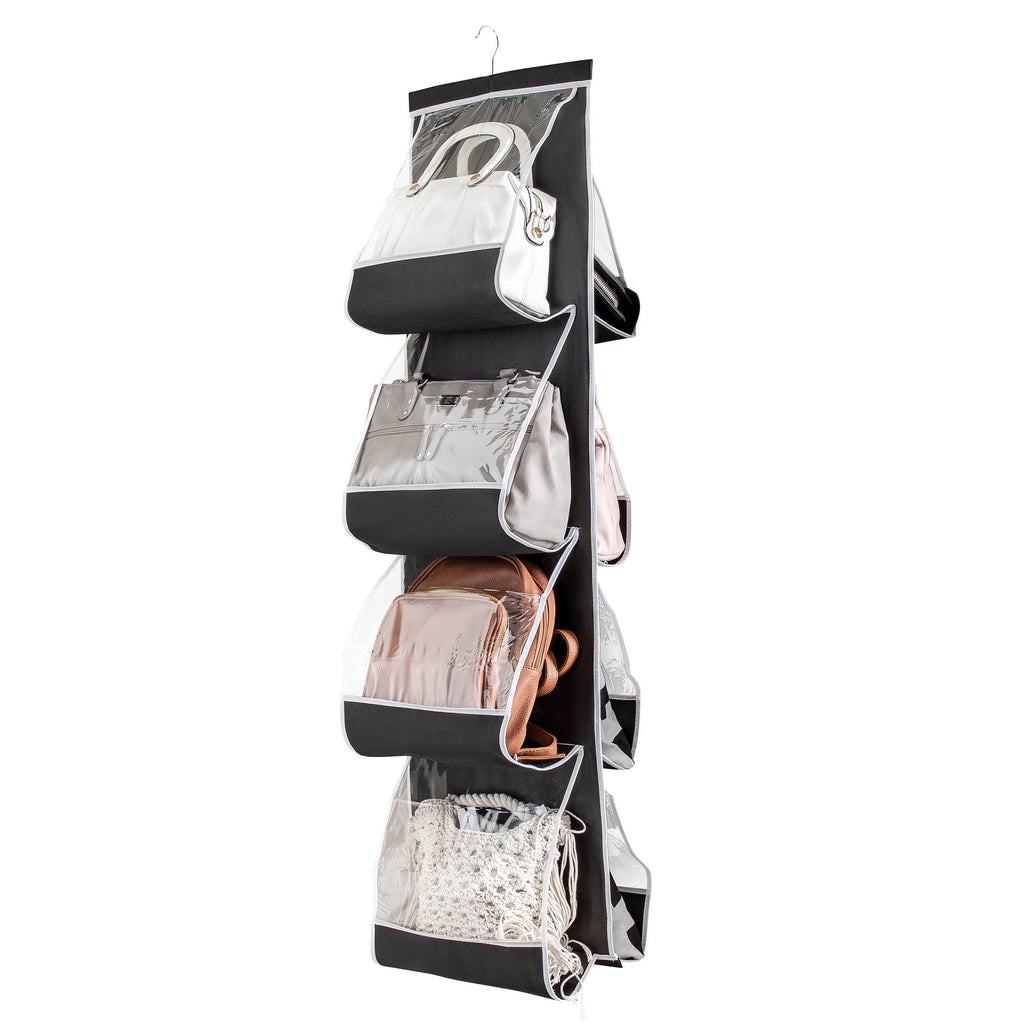 ZOBER Hanging Purse Organizer for Closet Clear Handbag Organizer for Purses, Handbags Etc. 8 Easy Access Clear Vinyl Pockets with 360 Degree Swivel Hook, Black, 48” L x 13.8” W 48 L x 12 W - NewNest Australia