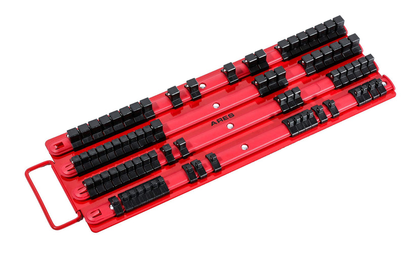 ARES 70177-80-Piece Socket Organizer - 1/4-Inch, 3/8-Inch, and 1/2-Inch Drive Socket Rails Hold 80 Sockets and Keep Your Tool Box Organized Red 80-Piece Socket Organizer - NewNest Australia