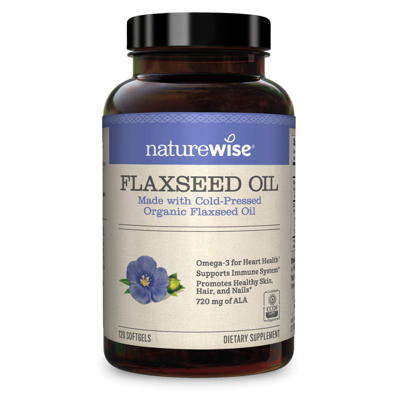 NatureWise Organic Flaxseed Oil Max 720mg ALA | Highest Potency Flax Oil Omega 3 for Cardiovascular, Brain, Immune Support & Healthy Hair, Skin, & Nails | Gluten Free Non-GMO [2 Month - 120 Softgels] 120 Count (Pack of 1) - NewNest Australia