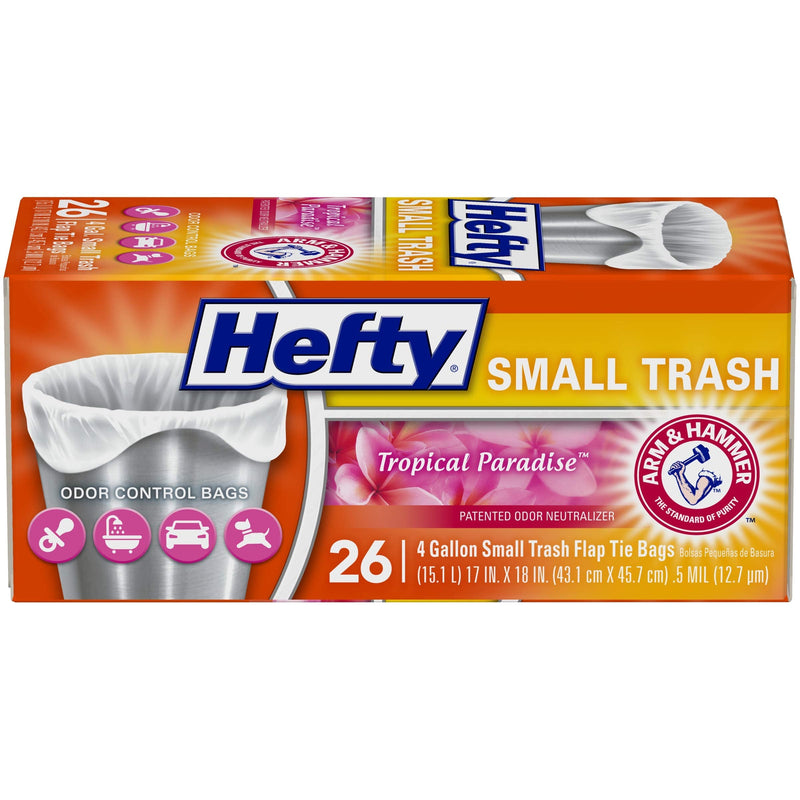 Hefty Small Trash Bags, Flap Tie Tropical Paradise Scent, 4 Gallon, 26 Count - NewNest Australia