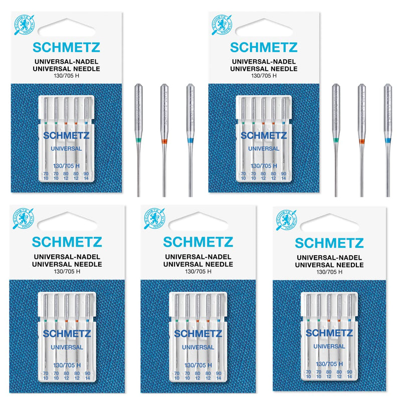 25 Schmetz Assorted Universal Sewing Machine Needles 130/705H 15x1H Sizes 70/10, 80/12, 90/14 (Original Version) - NewNest Australia