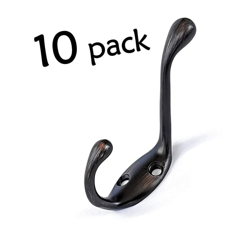 NewNest Australia - Ambipolar Heavy Duty Metal Decorative Dual Coat Hook/Hat Hook - Wall Mounted (Two Types of Screws Included), Wall Hook, Double Coat Hanger, 3-1/2", 10 Pack (Oil Rubbed Bronze). Oil Rubbed Bronze 