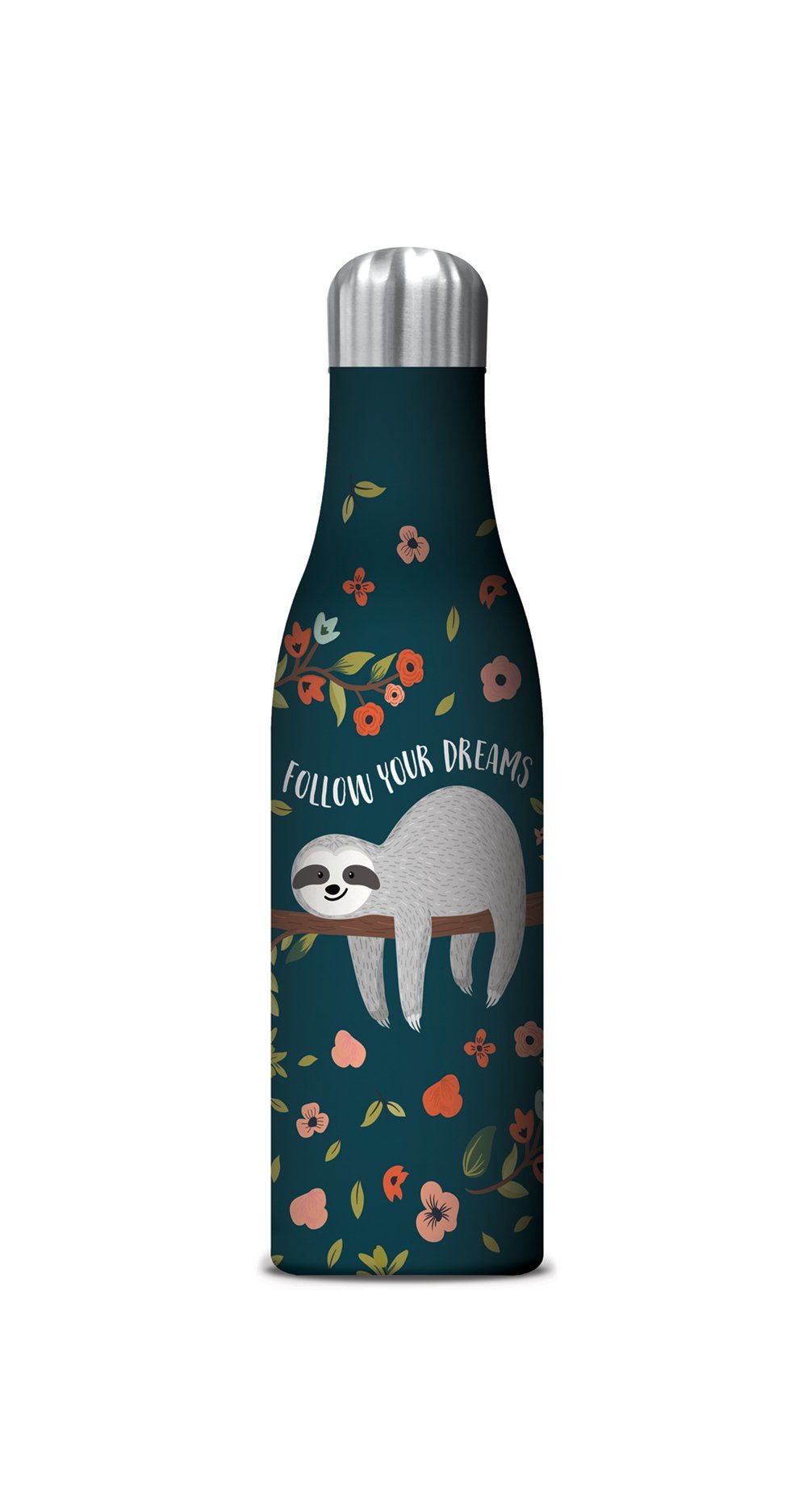 NewNest Australia - Studio Oh! 17 oz. Insulated Stainless Steel Water Bottle Available in 11 Different Designs, Follow Your Dreams Sloth 