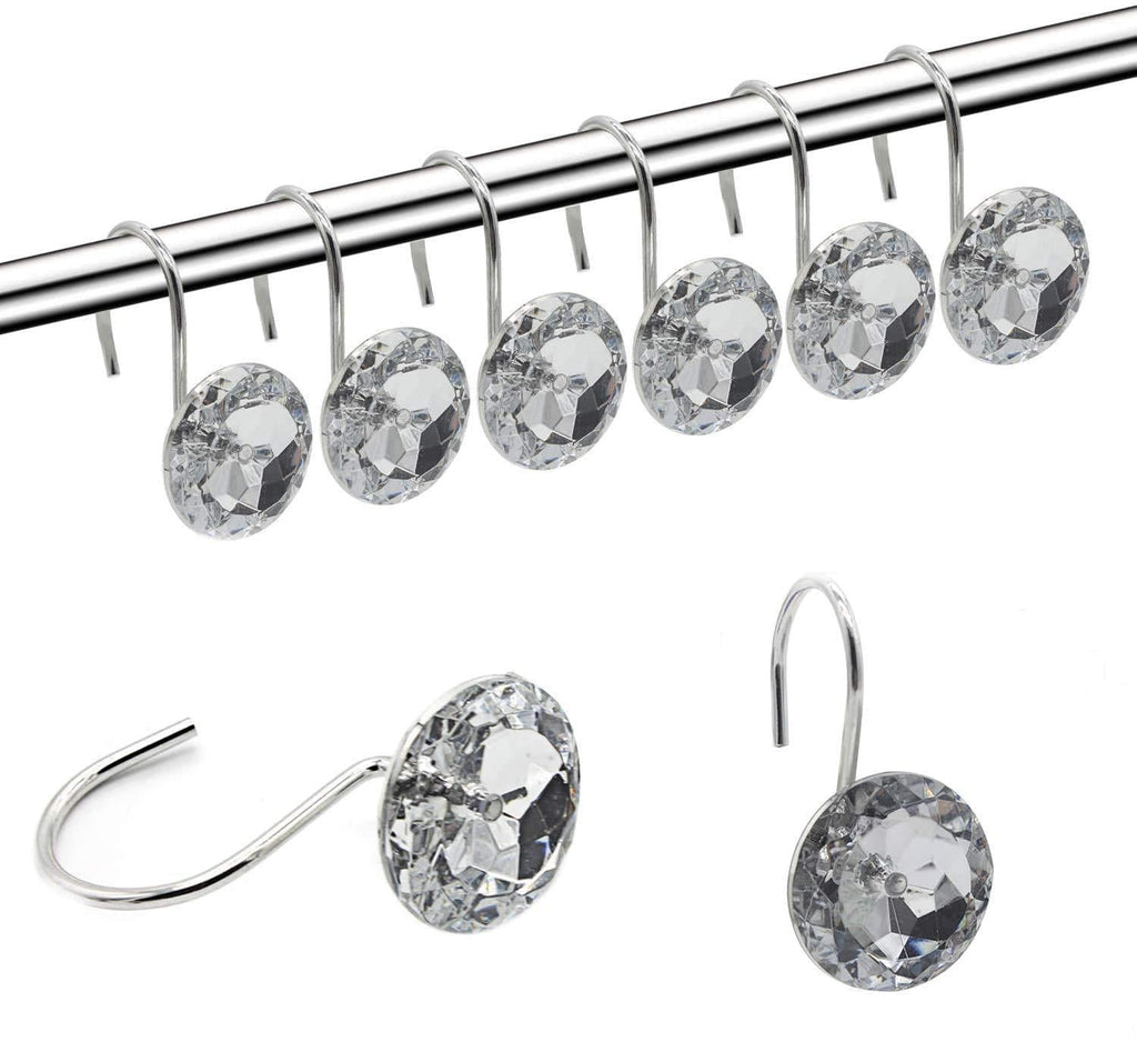 Shower Curtain Hooks Diamond Shape Shower Rings/Round Acrylic Decorative Rhinestones Bling Rolling Bathroom Bath Set of 12 Rings Clear - NewNest Australia