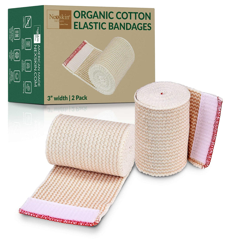 Premium Elastic Bandage Wrap (3” Wide, 2 Pack) - Nexskin Latex Free Athletic/Medical Compression Bandages Hook & Loop Fasteners at Both Ends - Lifetime Washable & Reusable USA Organic Cotton Bandage 3 Inch (Pack of 2) - NewNest Australia