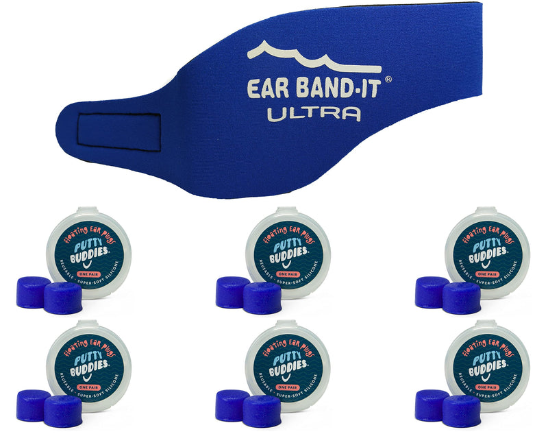 Ear Band-It Ultra Swimming Headband with Putty Buddies earplugs - 6 Pair Soft Silicone Premium Ear Plugs - The Best Swim Headband and Earplugs - Doctor Recommended Blue Small (ages 3mo to 1yr) - NewNest Australia