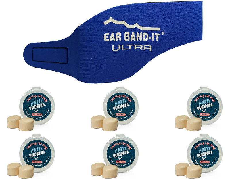 Ear Band-It Ultra Swimming Headband with Putty Buddies earplugs - 6 Pair Soft Silicone Premium Ear Plugs - The Best Swim Headband and Earplugs - Doctor Recommended Blue Large (ages 9yrs to adult) - NewNest Australia