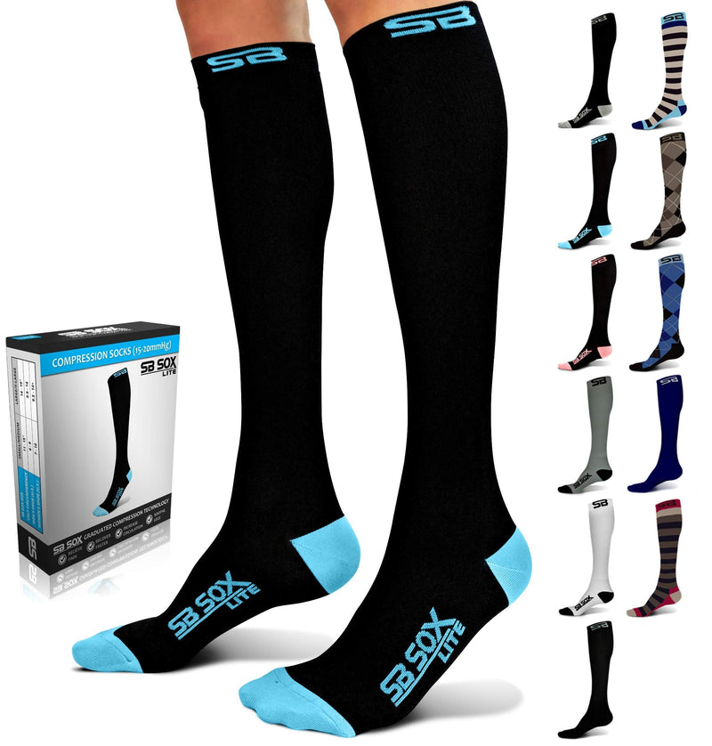 SB SOX Lite Compression Socks (15-20mmHg) for Men & Women – Best Socks for All Day Wear! Black/Blue Small-Medium - NewNest Australia