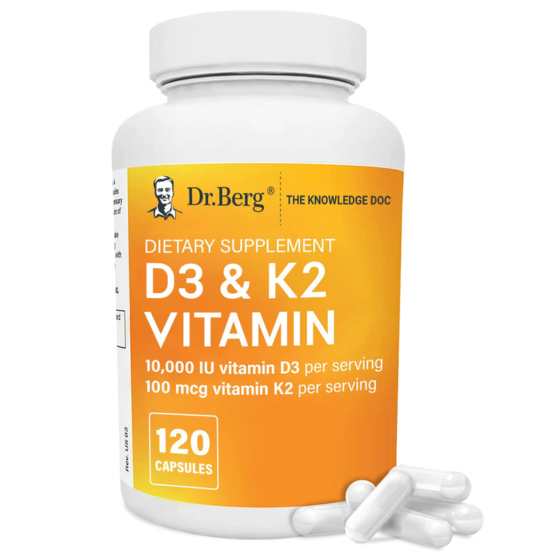 Dr. Berg's Vitamin D3 K2 w/ MCT Oil - Includes 10,000 IU of Vitamin D3, 100 mcg MK7 Vitamin K2, Purified Bile Salts, Zinc & Magnesium for Ultimate Absorption - K2 D3 Vitamin Supplement - 120 Capsule - NewNest Australia