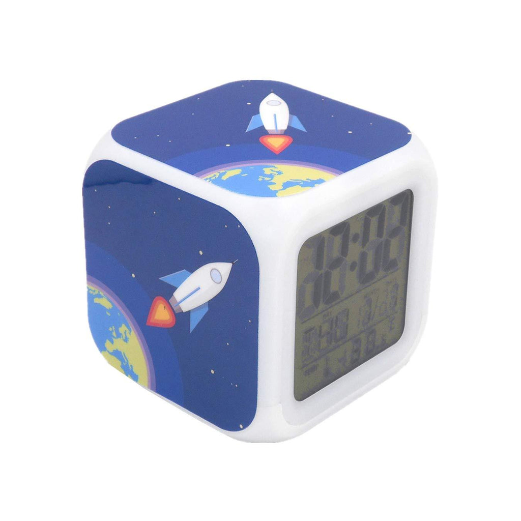 NewNest Australia - BoFy Led Alarm Clock Rocket Earth Pattern Personality Creative Noiseless Multi-Functional Electronic Desk Table Digital Alarm Clock for Unisex Adults Kids Toy Gift 