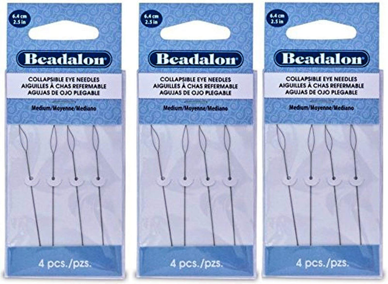 3 Packs - Beadalon Collapsible Eye Needles 2.5" Medium 4pcs/pk - 12 Needles Total (in Rigid Pak TM Mailer) - NewNest Australia