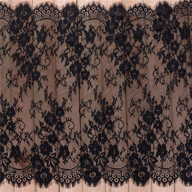 3 Yards Eyelash Lace Fabric Floral Pattern Lace Trims for Sewing Dress Home Decor (29" W x 3 Yards, Black) 29 " W x 3 Yards - NewNest Australia