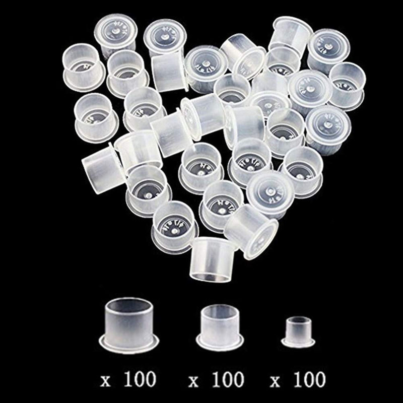 Tattoo Ink Caps-Yuelong 300pcs Tattoo Ink Cups With Base White, Mixed Sizes #11 Small #14 Medium #17 Large for Tattoo ink,Tattoo Supplies,Tattoo Kits 300 Piece Assortment - NewNest Australia