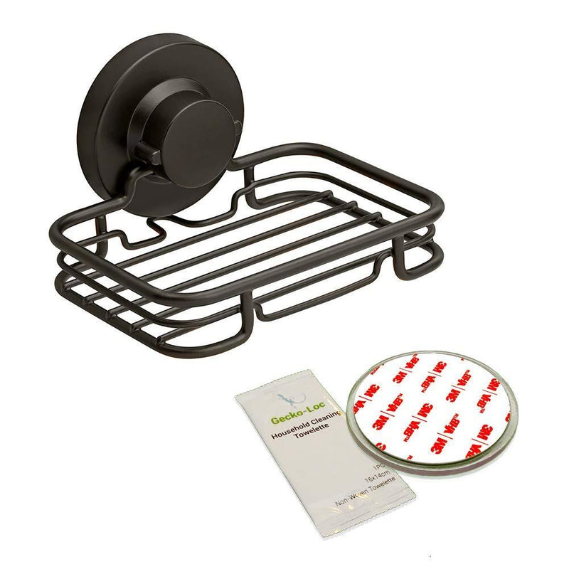 Gecko-Loc Rustproof Black Vacuum Suction Soap Dish Holder for Shower or Bath, Sponge Holder Sink Organizer - Easy Installation and No Drilling Stainless Steel - Adhesive Disk Now Included - NewNest Australia