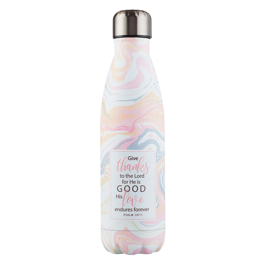 NewNest Australia - Give Thanks Swirled Marble Water Bottle w/Psalm 107:1 - Christian Water Bottle for Women or Men (17oz Stainless Steel Double Wall Vacuum Insulated For All Day Hot or Cold Beverages) 17 Ounce Marble Swirl - Give Thanks 