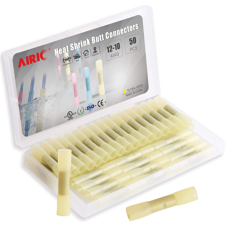 AIRIC Heat Shrink Butt Connectors 50pcs 12-10Gauge Waterproof Butt Connector Yellow Heat Shrink Marine Automotive Electrical Straight Wire Crimp Connectors, Yellow Yellow/12-10 AWG - NewNest Australia