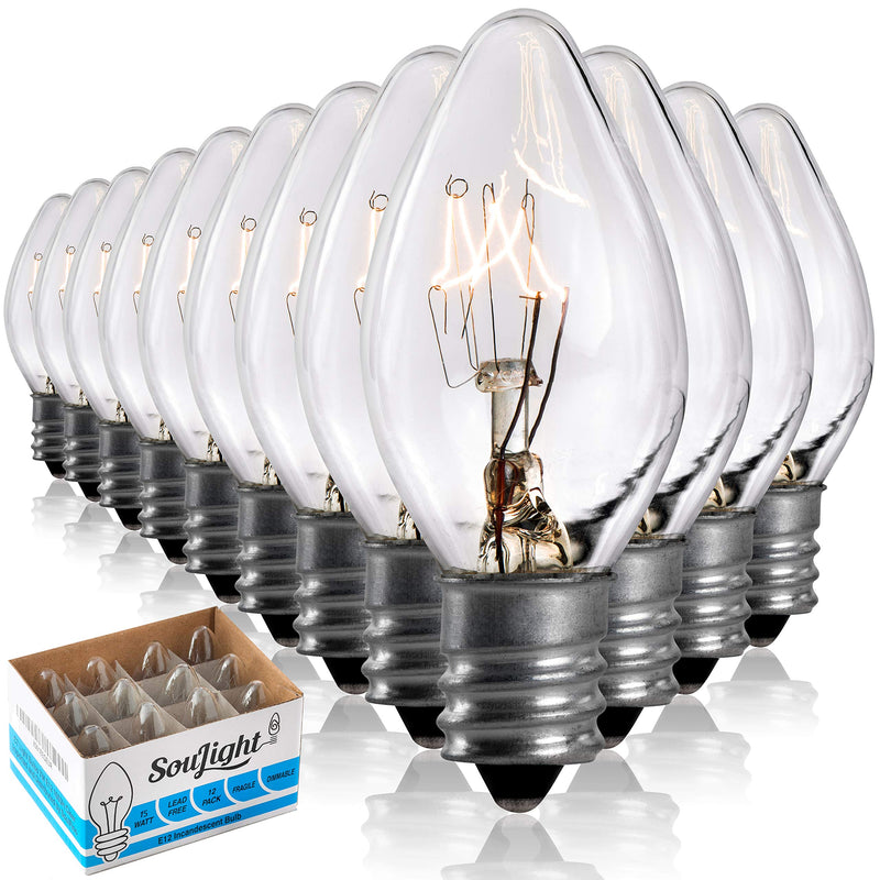 Salt Rock Lamp Bulb 10 Pack + 2 Free 15 Watt Replacement Bulbs for Himalayan Salt Lamps & Baskets, Chandeliers, Scentsy & Wax Warmers, Night Lights. Incandescent E12 Socket with Candelabra Base, C7 - NewNest Australia