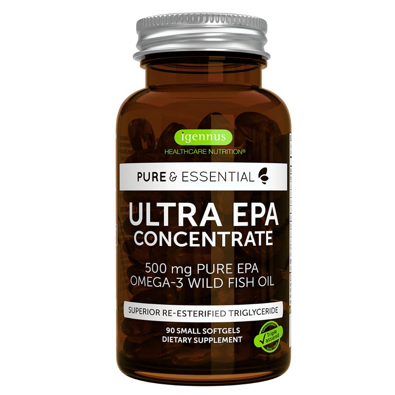 Pure & Essential Ultra Pure EPA Omega-3 Concentrate 500 mg, Wild Fish Oil, rTG, 90 Small Softgels 90 Count (Pack of 1) - NewNest Australia