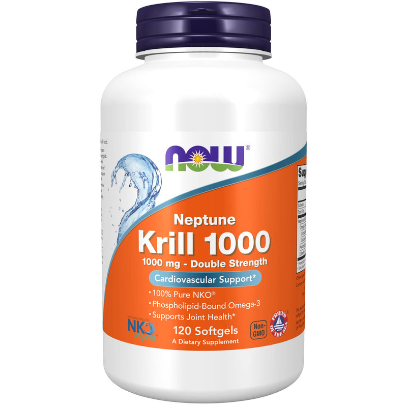 NOW Supplements, Neptune Krill, Double Strength 1000 mg, Phospholipid-Bound Omega-3, 120 Softgels - NewNest Australia