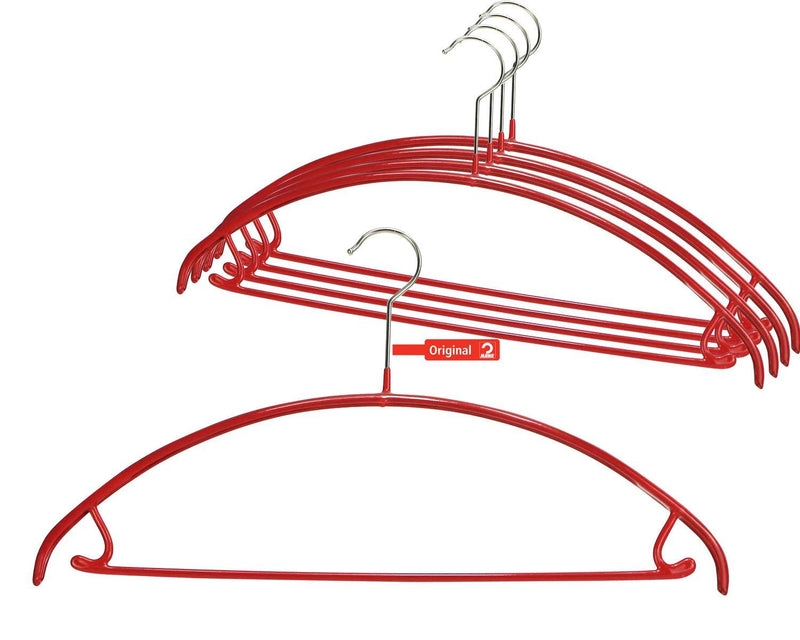 NewNest Australia - MAWA Euro Series Non-Slip Space-Saving Clothes Hanger with Bar and Hooks Style 42/U for Pants and Skirts, Pack of 5, Red, 5 Pack 