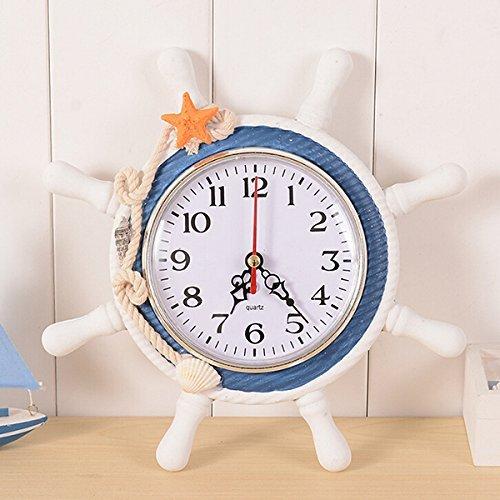 NewNest Australia - WINOMO Wheel Wall Clock Decoration Nautical Silent Wall Clock with Rope Decor Ticking (Random Color) 