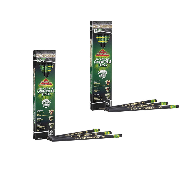 Dixon Tri-Conderoga Triangular #2 Pencils, Wood-Cased, Black, 2 Packs of Pack of 12 (22500) (Bundle) - NewNest Australia