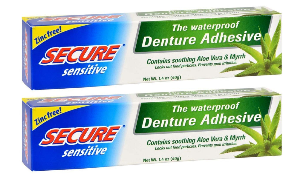Secure Sensitive Gums Waterproof Denture Adhesive Zinc Free with Aloe Vera & Myrrh - Extra Strong 12 Hour Hold - 1.4 oz (Pack of 2) - NewNest Australia