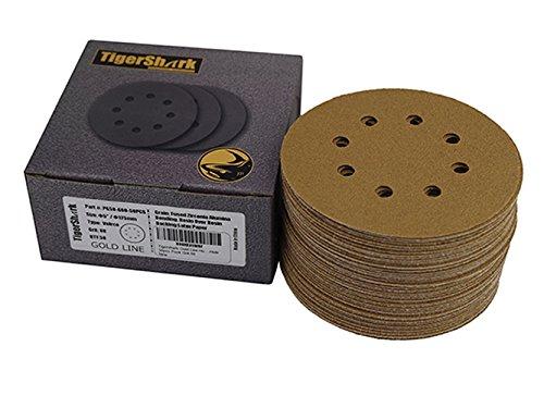 TigerShark 5 Inch Sanding Discs 8 Hole Grit 60 50pcs Pack Special Anti Clog Coatin Paper Gold Line Hook and Loop Dustless Random Orbital Sander Paper Coarse G60/50pcs - NewNest Australia