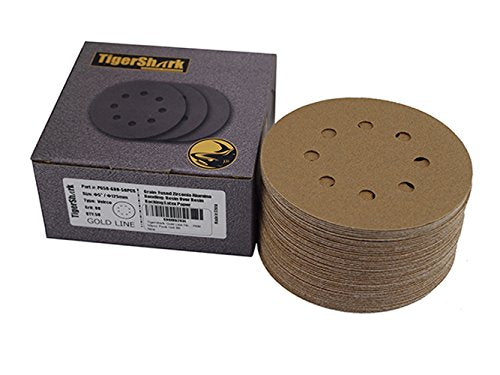 TigerShark 5 Inch Sanding Discs 8 Hole Grit 80 50pcs Pack Special Anti Clog Coating Tigershark Paper Gold Line Hook and Loop Dustless Random Orbital Sander Paper Coarse G80/50pcs - NewNest Australia