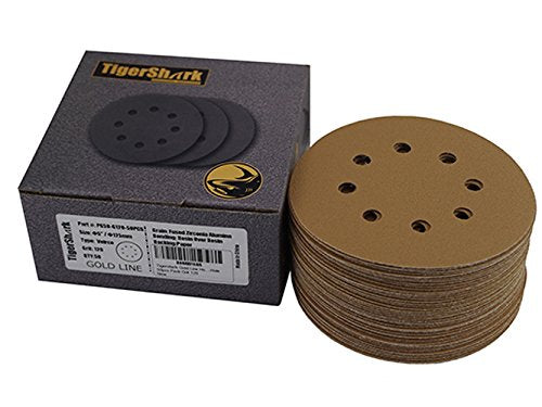 TigerShark 5 Inch Sanding Discs 8 Hole Grit 120 50pcs Pack Special Anti Clog Coating Paper Gold Line Hook and Loop Dustless Random Orbital Sander Paper Medium G120/50pcs - NewNest Australia