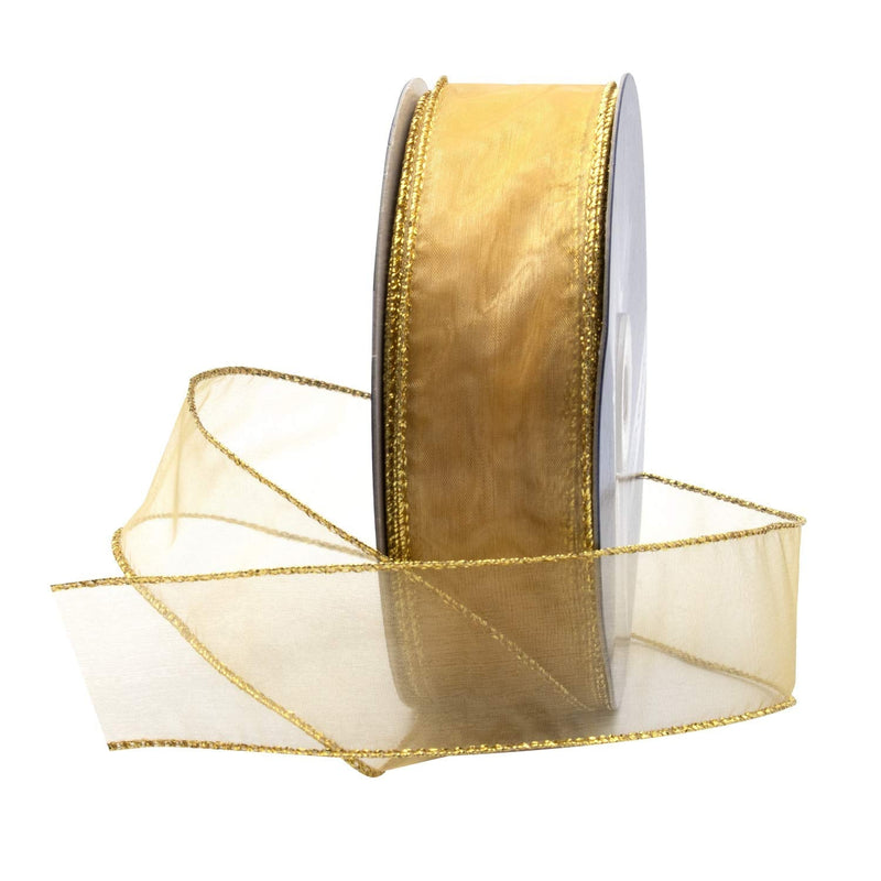 Royal Imports Organza Wired Sheer Ribbon 1.5" (#9) for Floral & Craft Decoration, 50 Yard Roll (150 FT Spool), Gold 1-1/2 Inch - NewNest Australia