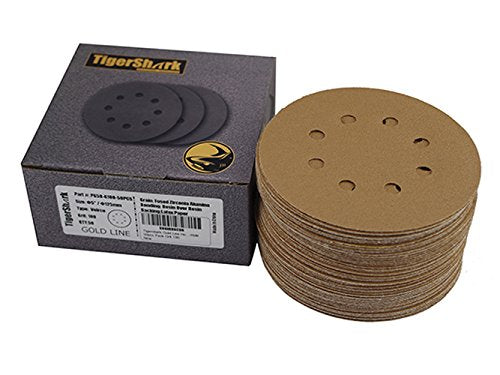 TigerShark 5 Inch Sanding Discs 8 Hole Grit 100 50pcs Pack Special Anti Clog Coating Tigershark Paper Gold Line Hook and Loop Dustless Random Orbital Sander Paper Medium G100/50pcs - NewNest Australia