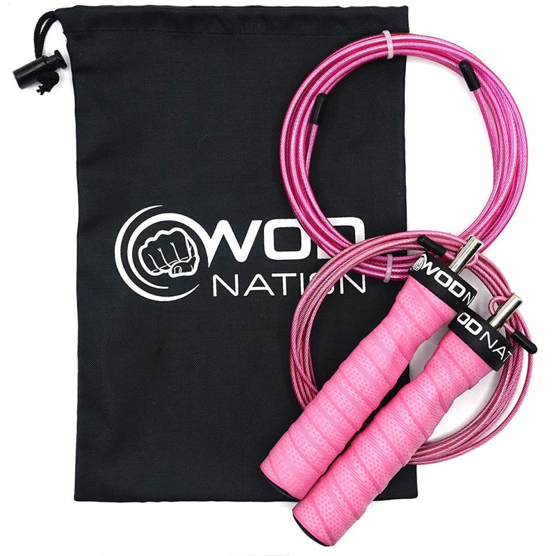 WOD Nation Attack Speed Jump Rope : Adjustable Jumping Ropes : Unique Two Cable Skipping Workout System : One Thick and One Light 11 Foot Cable : Perfect for Double Unders forCrossfit : Fits Men and Women Pink - NewNest Australia