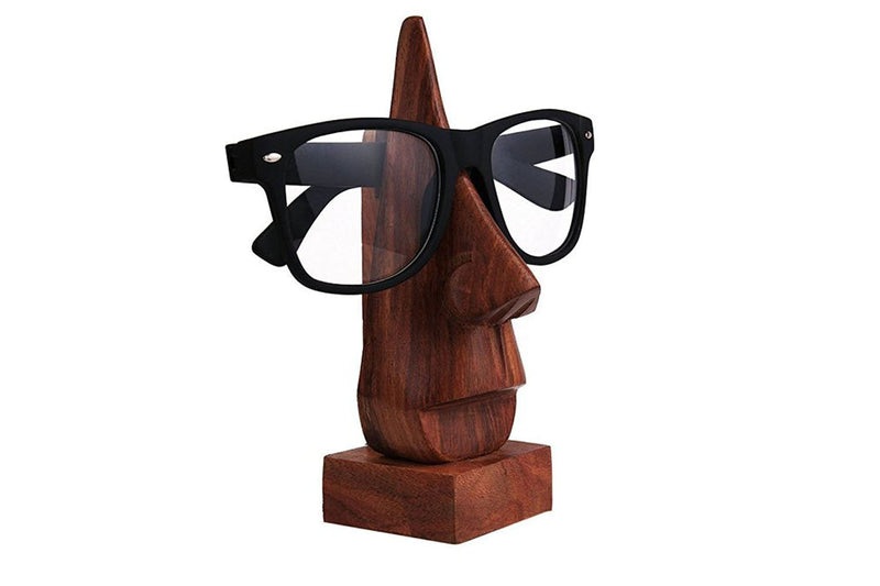 NewNest Australia - IndiaBigShop Classic Hand Carved Sheesham Wood Nose Shaped Eyeglass Spectacle Holder Stand Decorative Accessories Perfect for Home & Office 