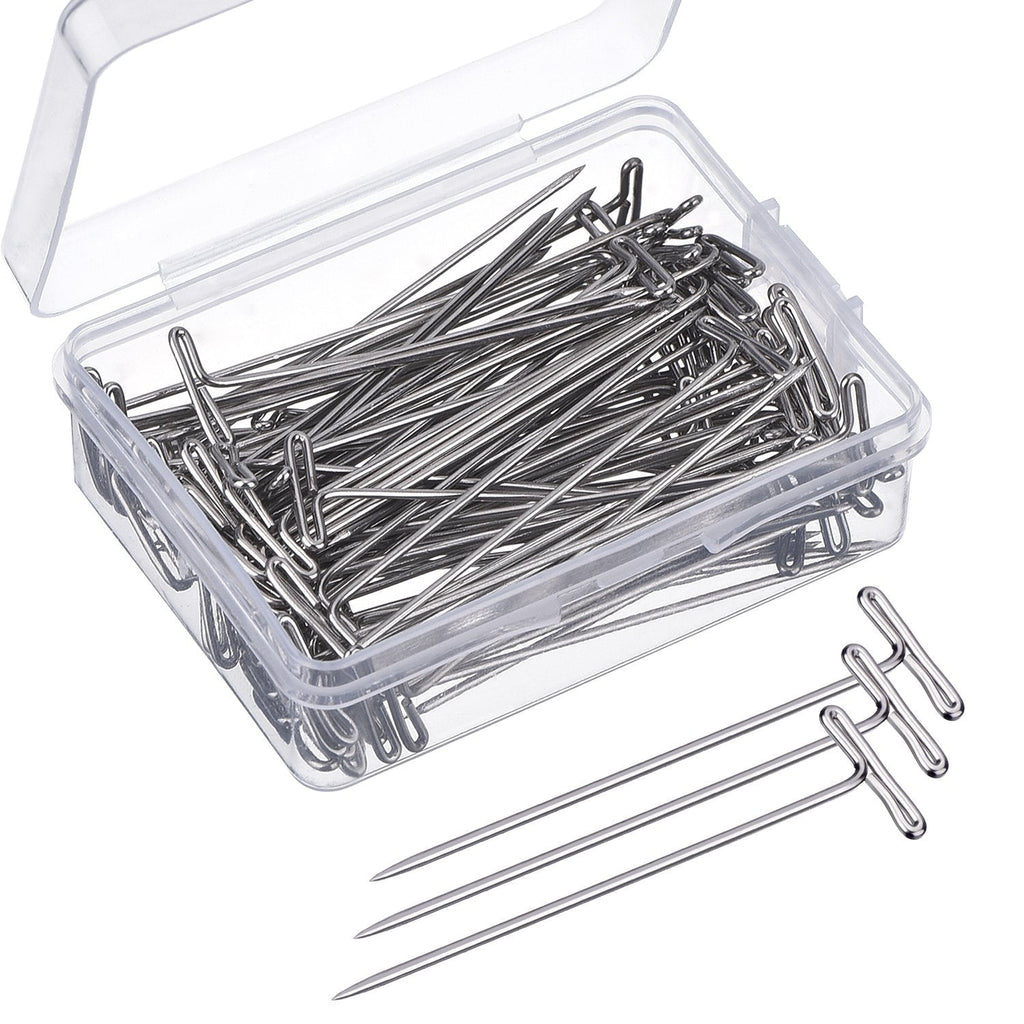 Mudder 100 Pack Wig T-Pins 2 Inch with Plastic Box, Silver - NewNest Australia