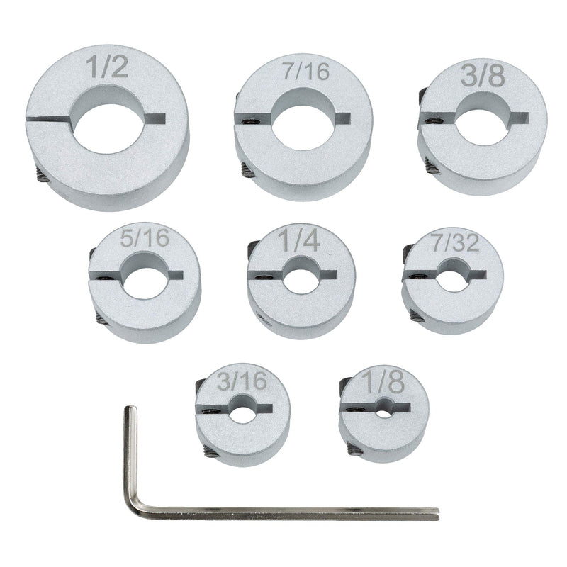 Aluminum Stop Collar Set - Drill Bit Depth Stop - Superior Split Ring Design - 8 Piece Set (1/2", 7/16”, 3/8”, 5/16”, ¼”, 7/32”, 3/16”, 1/8”) - Drill Bit Holder - NewNest Australia