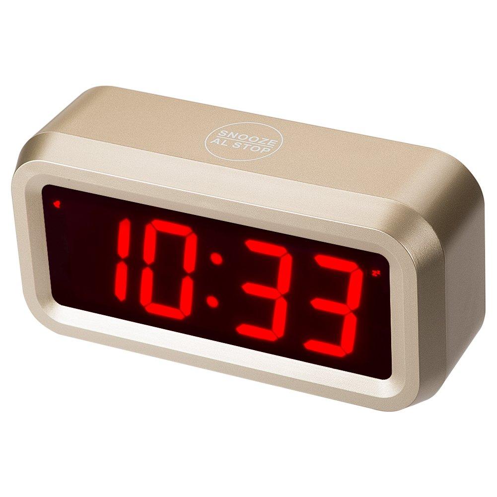 NewNest Australia - Timegyro Digital Alarm Clock Battery Operated with 1.2" Large Display for Bedroom, Heavy Sleepers(Gold) 