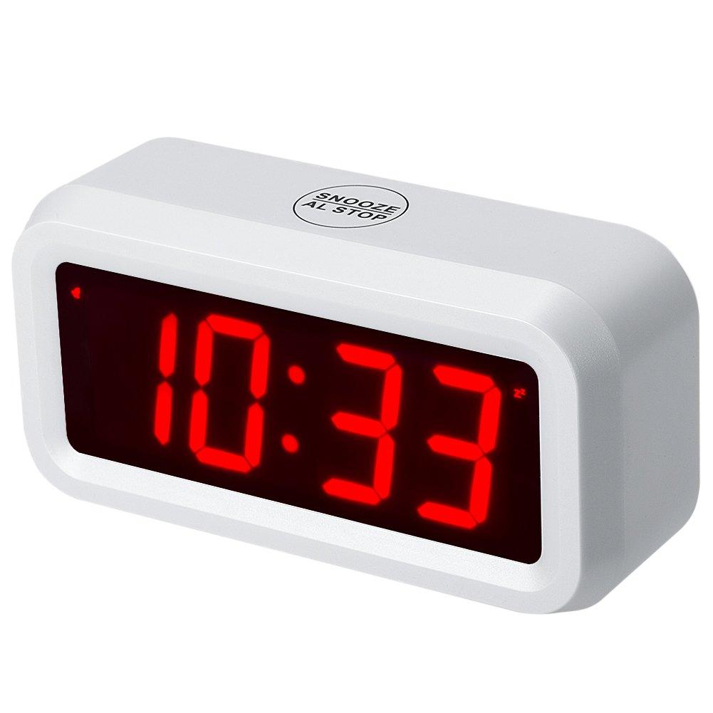 NewNest Australia - Timegyro Digital Alarm Clock Battery Operated with 1.2" Large Display for Bedroom, Heavy Sleepers(White) 