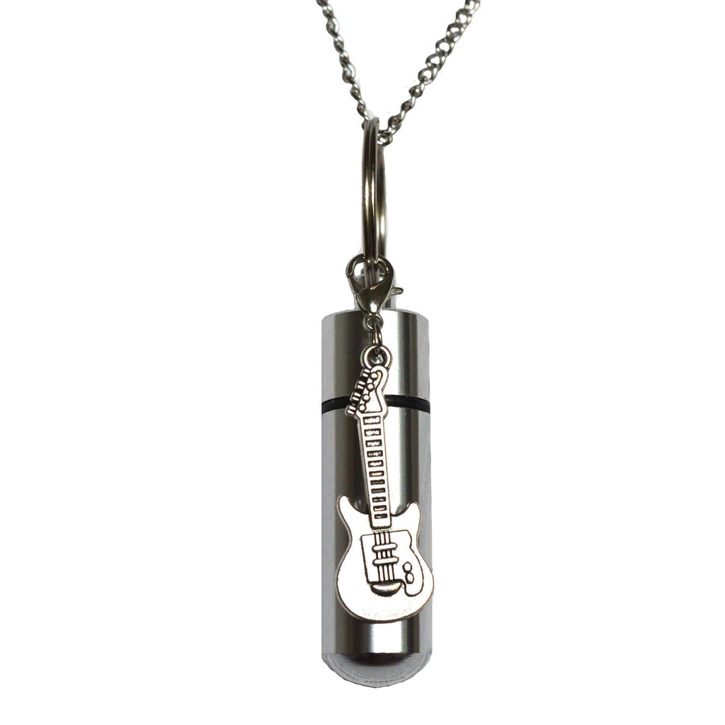 NewNest Australia - Cremation Permanent Urn Silver Guitar Cremation URN Necklace on 24" Chain with Guitar Cremation Souvenir, Memory Jewelry,Cremation Jewelry Memory Jewelry 