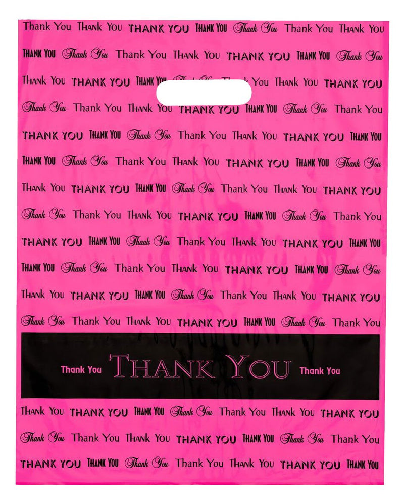 12x15 Hot Pink"Thank You" Die Cut Handle Plastic Bags 50/cs - NewNest Australia