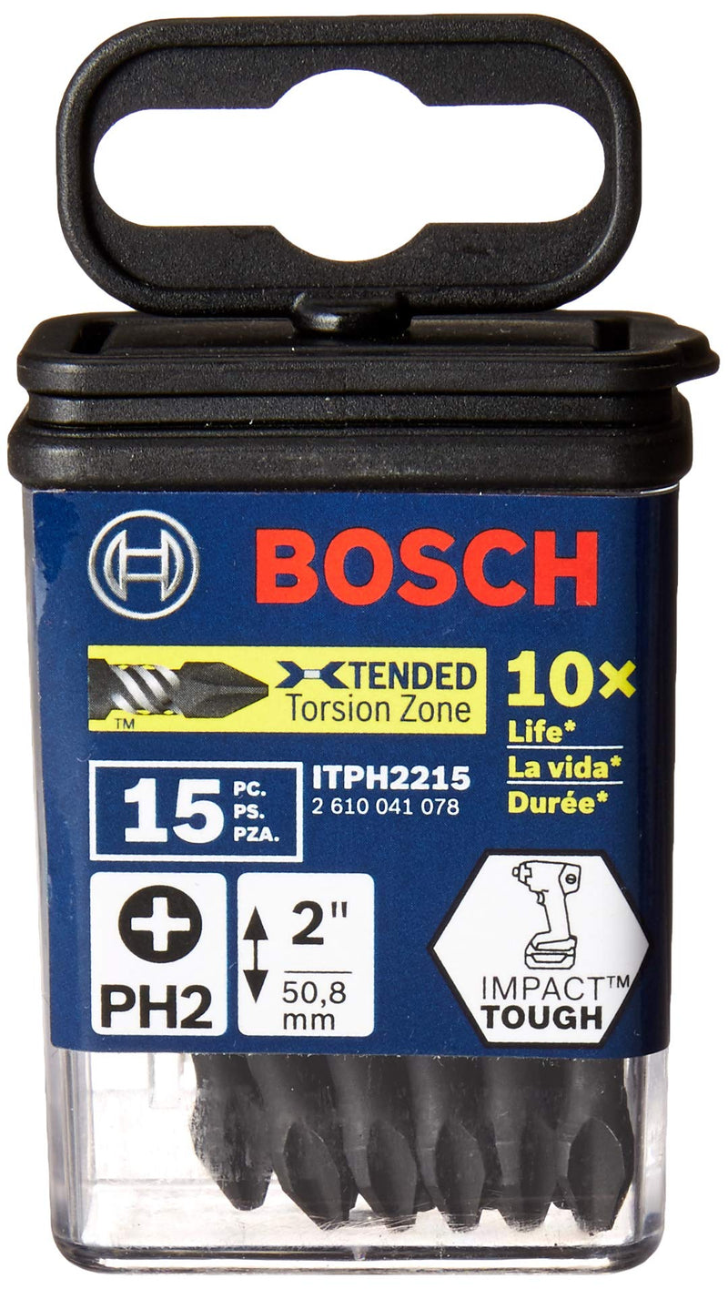 Bosch ITPH2215 15 Pc. Impact Tough 2 In. Phillips #2 Power Bits 15pk - Single Sided 2" Length - NewNest Australia