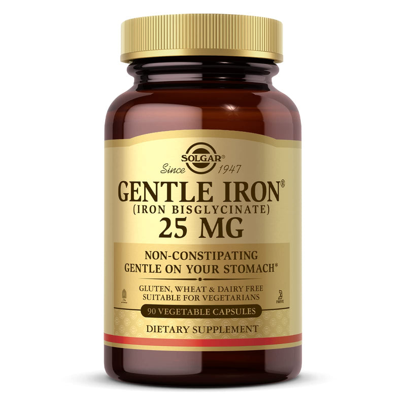 Solgar Gentle Iron 25mg, 90 Vegetable Capsules - Energy, Normal Red Blood Cell Production - Gentle on The Stomach - Non-GMO, Vegan, Gluten Free, Dairy Free, Kosher, Halal - 90 Servings , Unflavoured 90 Count - NewNest Australia