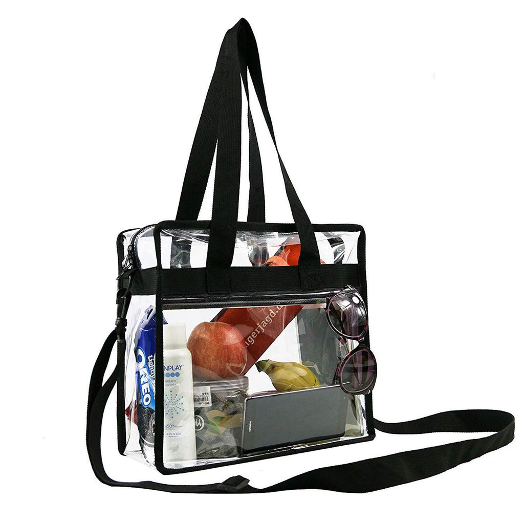 Stadium Clear Bags w Front Pocket and Shoulder Carry Handles,Stadium Events Security Approved Travel & Gym Vinyl Zippered Tote Bag Black - NewNest Australia