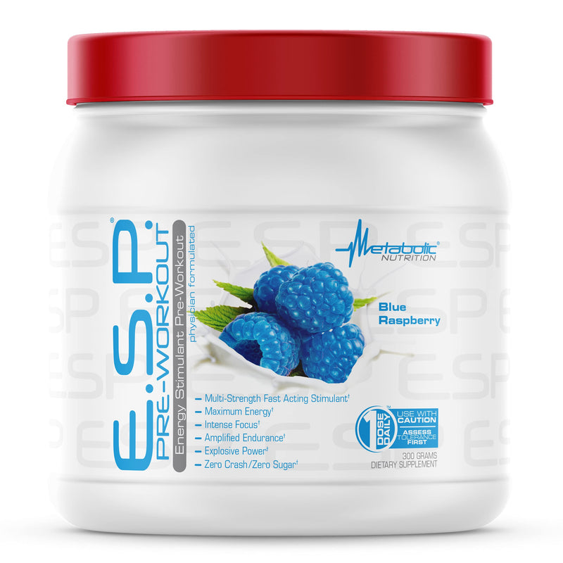 Metabolic Nutrition | ESP - Stimulating Pre Workout, Pre Intra Workout Supplement | Energy & Endurance Stimulating | Natural, Safe & Mental Focus | Blue Raspberry, 300 Grams (90 Servings) - NewNest Australia