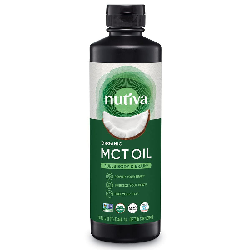 Nutiva Organic MCT Oil, Unflavored, 16 Oz, USDA Organic, Non-GMO, Non-BPA, Whole30 Approved, Vegan, Gluten-Free & Keto, 14g MCT per Serving & Neutral Flavor for Coffee, Shakes and Salads 16 Ounce (Pack of 1) - NewNest Australia