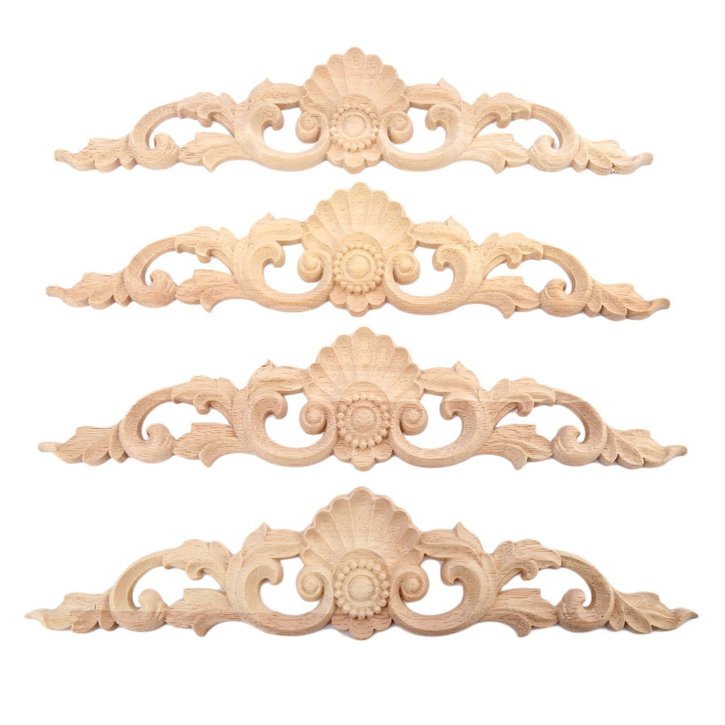 NewNest Australia - MUXSAM 4Pcs Wooden Applique for Furniture Hand-Carved Long Decal for Home Unpainted European Decoration, 30x6.5Cm/11.81"x3.56" 