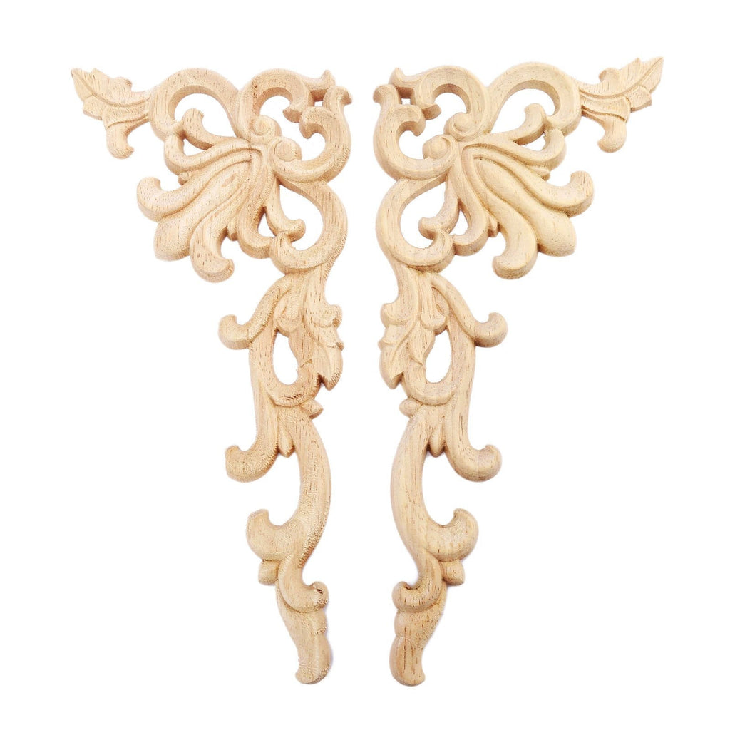 NewNest Australia - MUXSAM 2Pcs Wood Carved Corner Onlay Applique for Home Furniture Door Cabinet Unpainted Safety Decoration, 20X10Cm/7.87"X3.94", Left & Right 