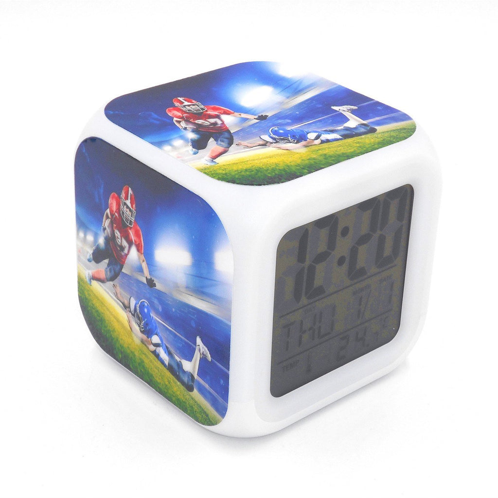 NewNest Australia - BoFy Led Alarm Clock American Football Tounchdown Sports Pattern Personality Creative Noiseless Multi-Functional Electronic Desk Table Digital Alarm Clock for Unisex Adults Kids Toy Gift 