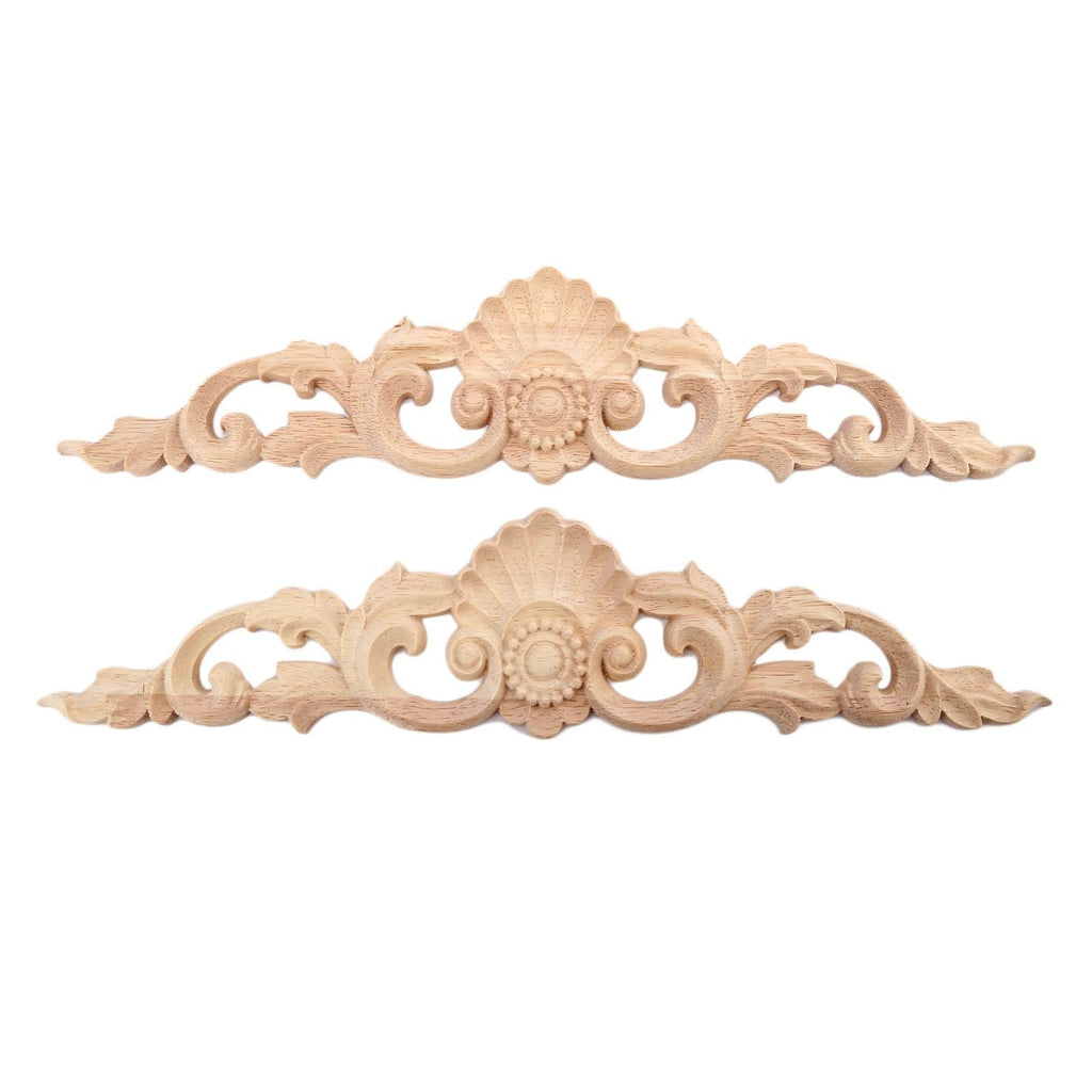 NewNest Australia - MUXSAM 2Pcs Wooden Applique for Furniture Hand-Carved Long Decal for Home Unpainted European Decoration, 30x6.5Cm/11.81"x3.56" 