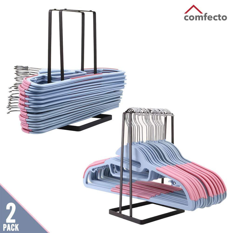 NewNest Australia - Comfecto Standing Clothes Hanger Stacker Holder, 2 pcs Drying Rack Caddy Premium Grade Iron for Tidier Laundry Room Closet Organizer, Large Capacity Hold Up to 30 Hangers 
